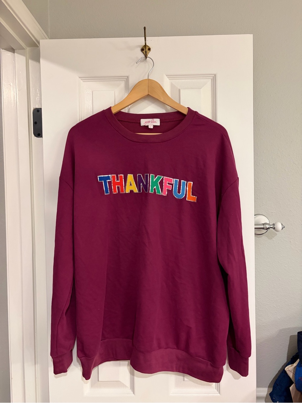Jess Lea Boutique Thankful Colorful Fall Thanksgiving Sweatshirt Large